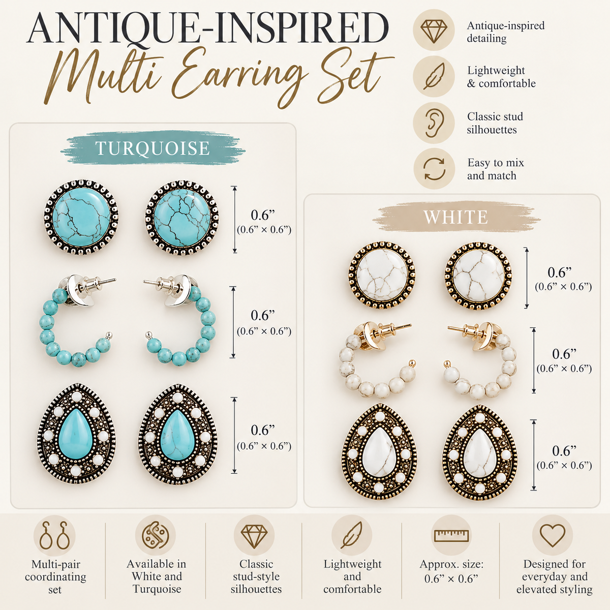 Antique-Inspired Multi Earring Set