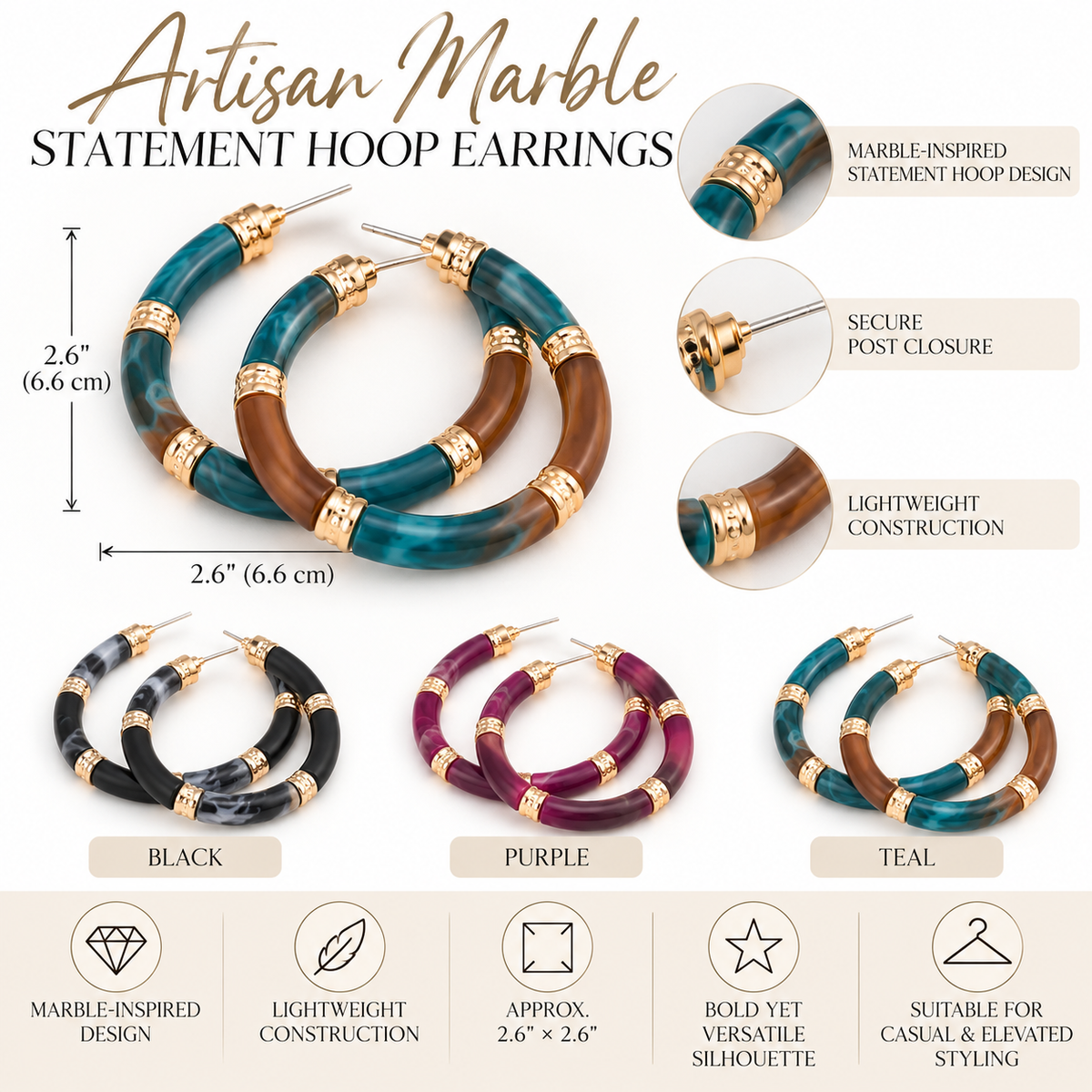 Artisan Marble Statement Hoop Earrings