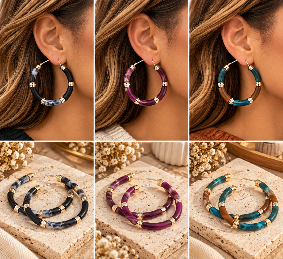 Artisan Marble Statement Hoop Earrings