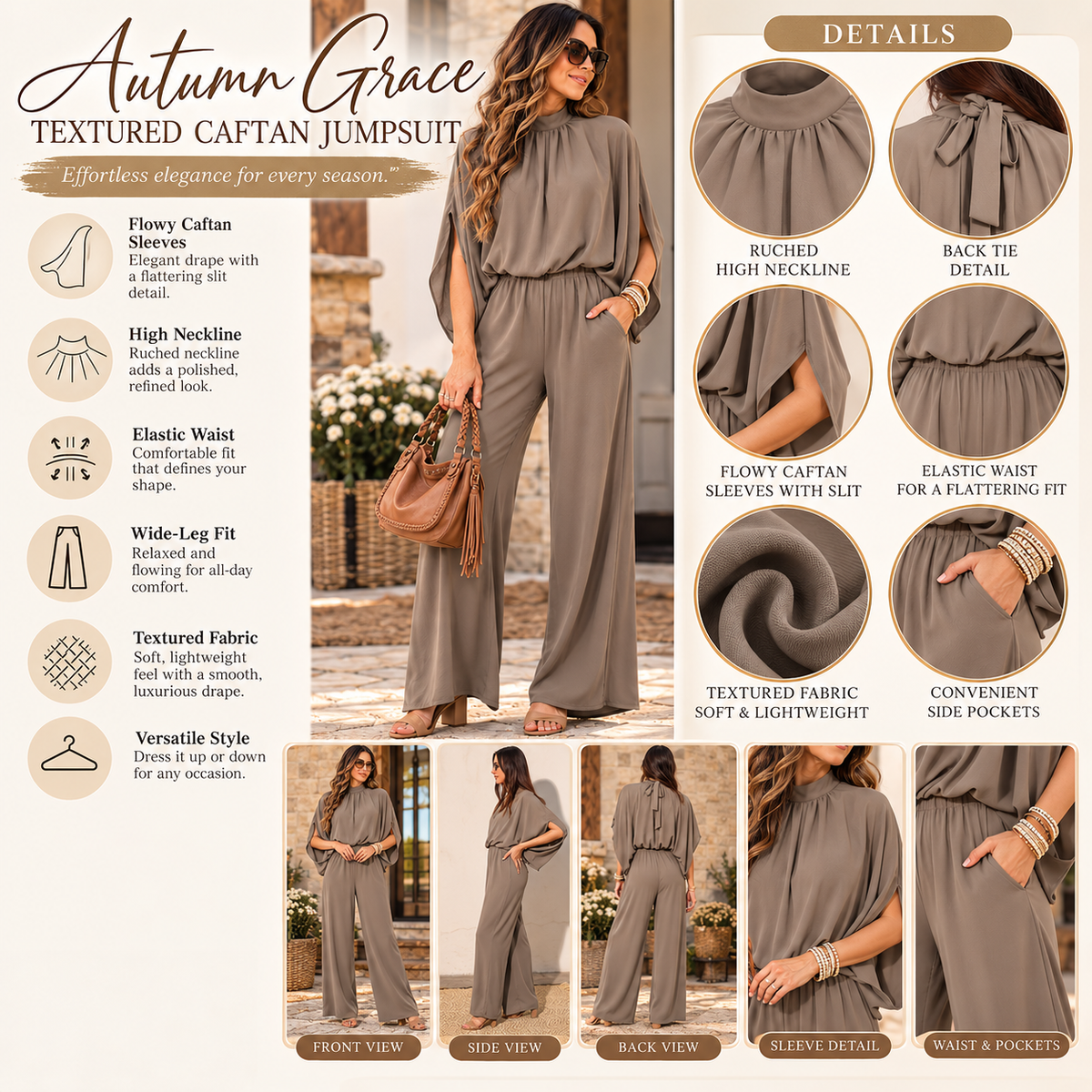 Autumn Grace Textured Caftan Jumpsuit