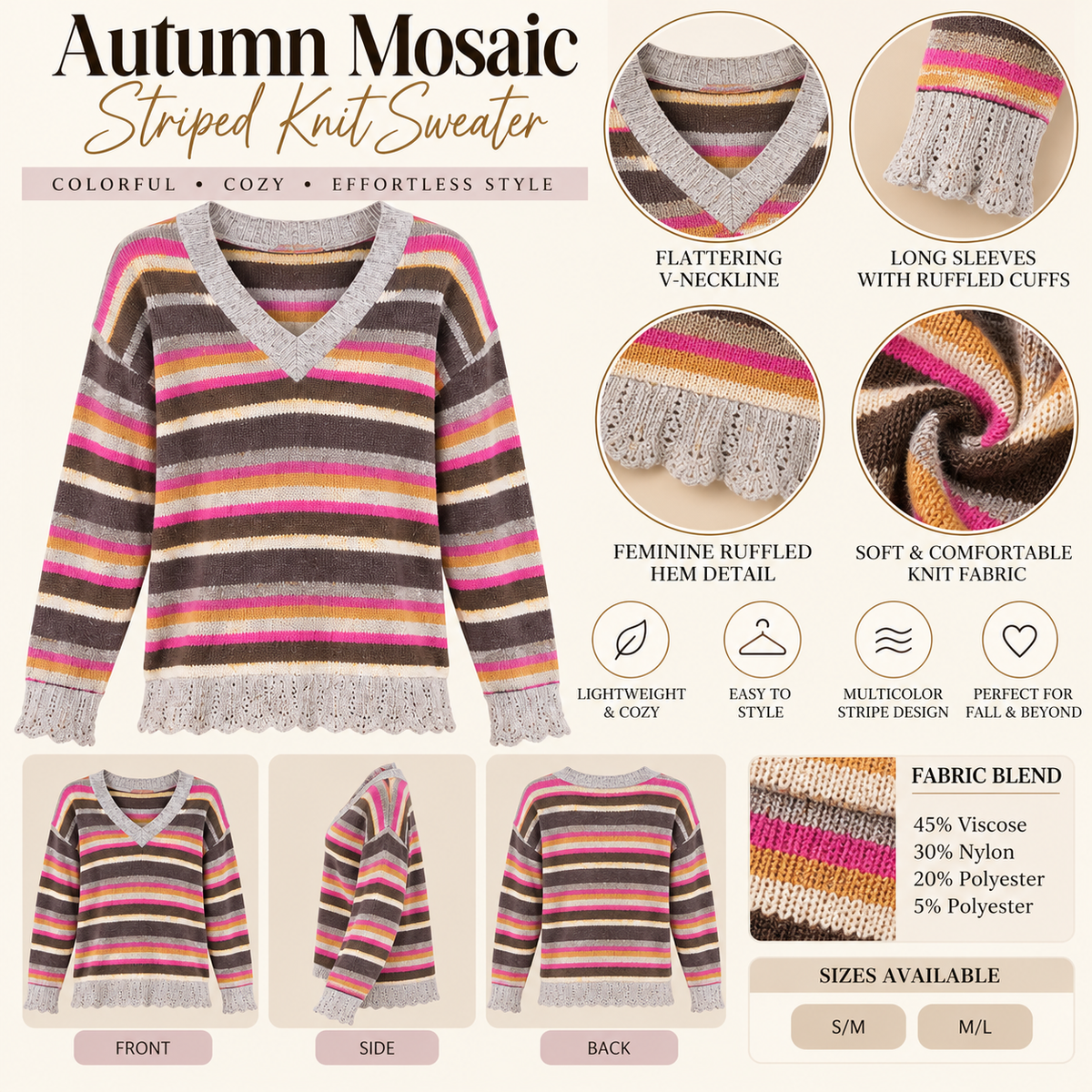 Autumn Mosaic Striped Knit Sweater