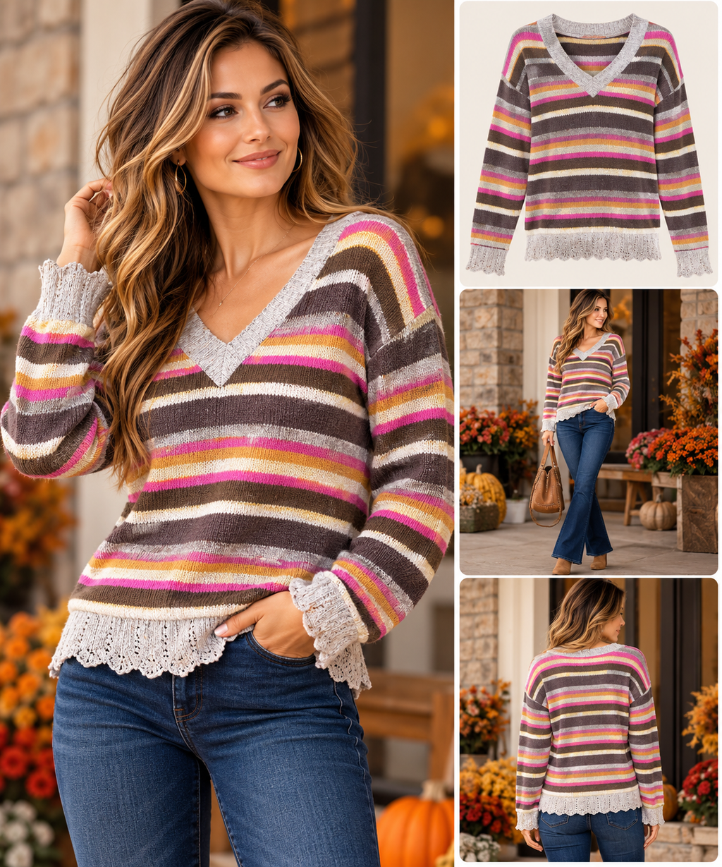 Autumn Mosaic Striped Knit Sweater