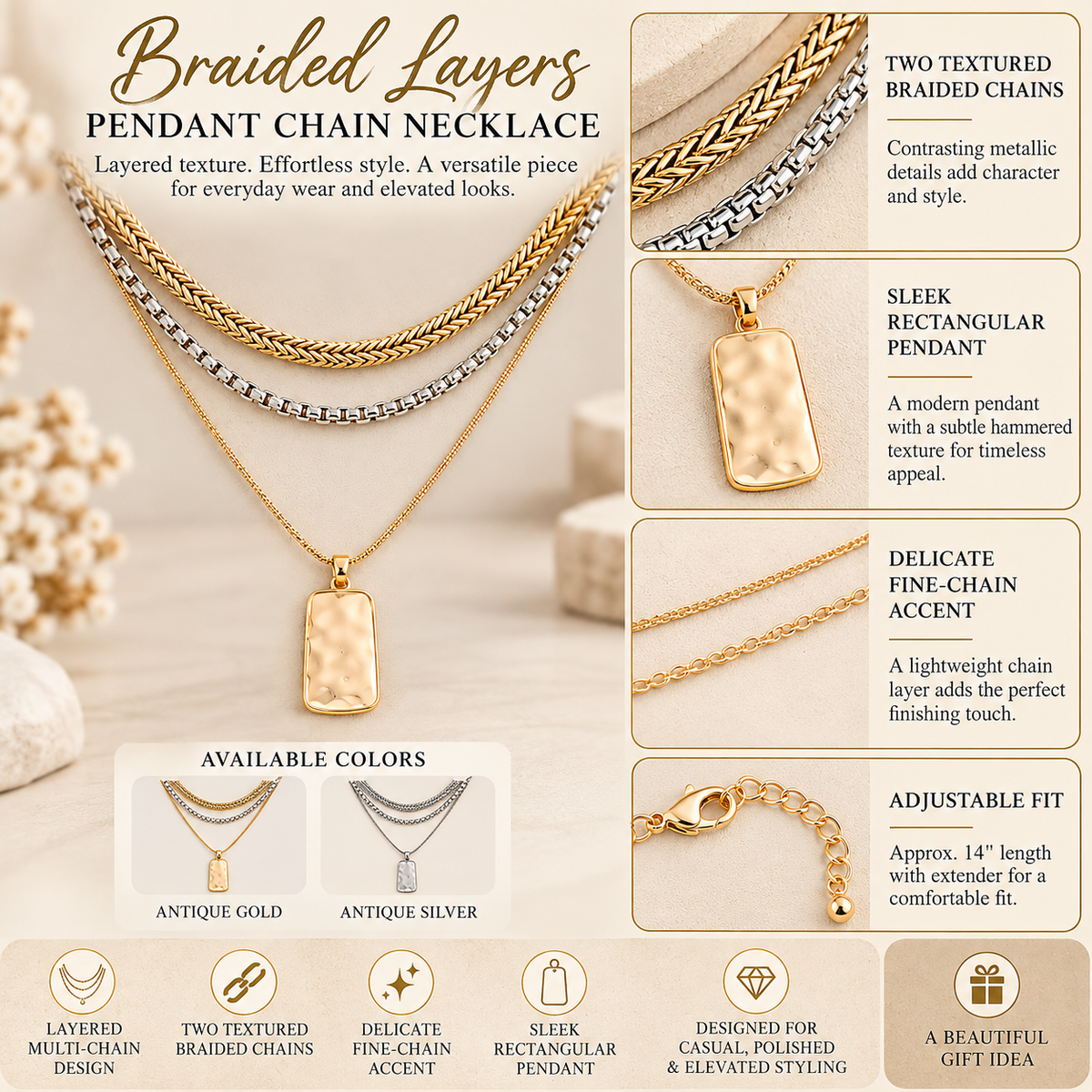 Braided Layers Pendant Chain Necklace