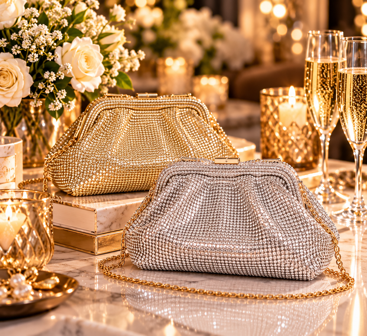 Champagne Nights Rhinestone Party Clutch