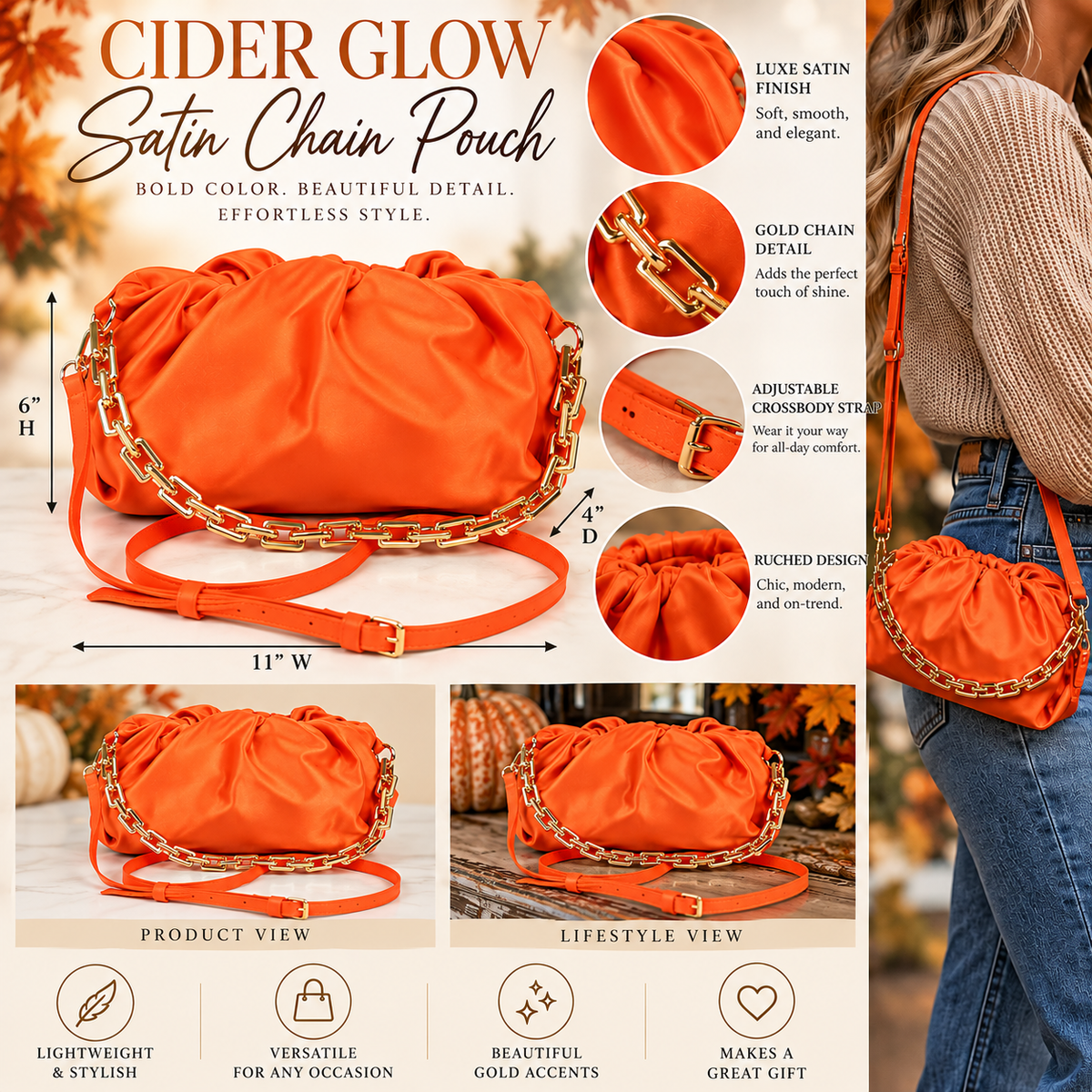 Cider Glow Satin Chain Pouch Bag