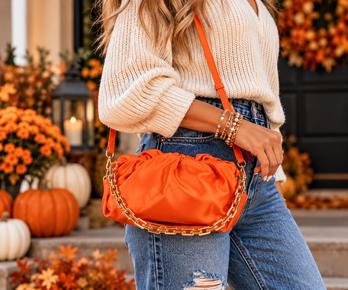 Cider Glow Satin Chain Pouch Bag