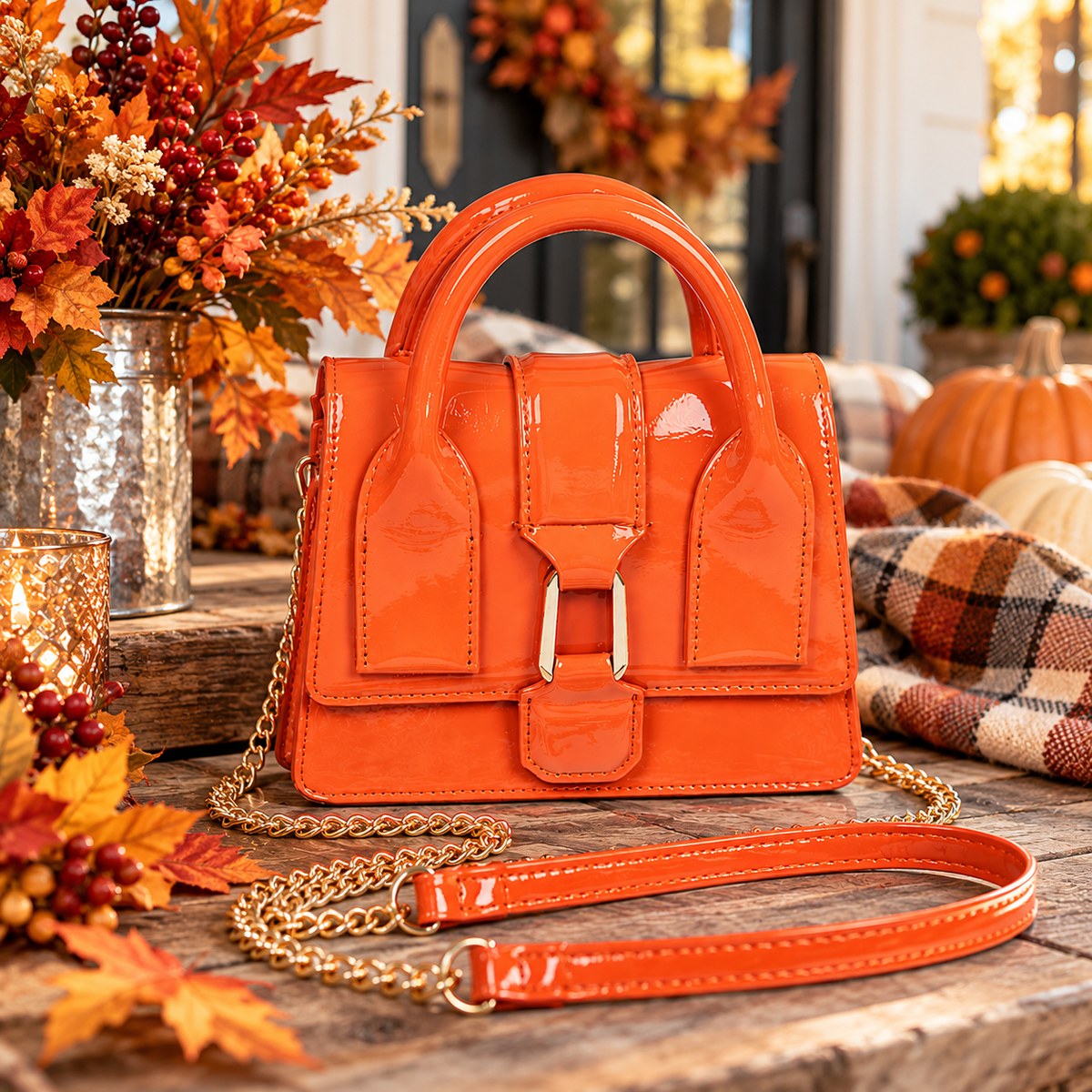 Clementine Gloss Top Handle Bag