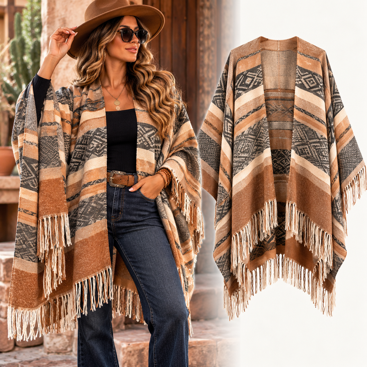 Desert Mesa Aztec Fringe Ruana
