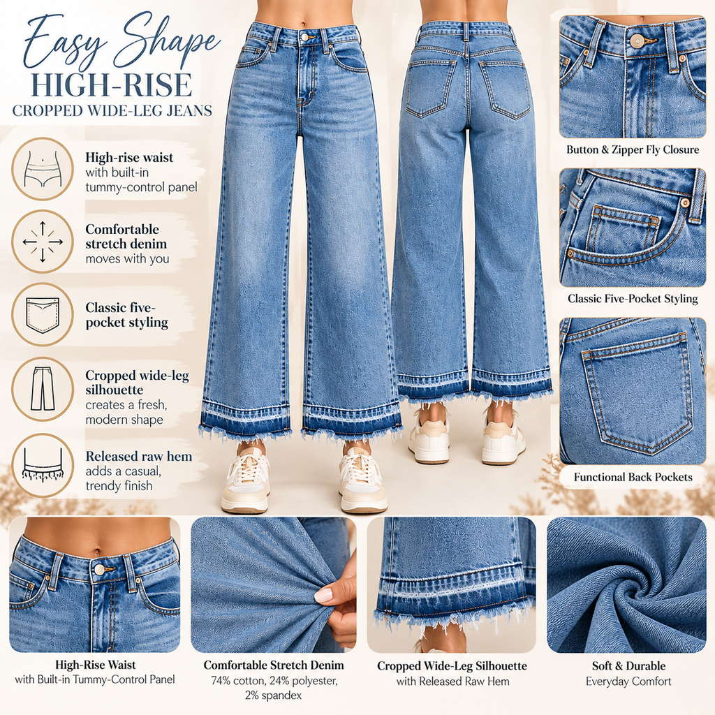 Easy Shape High-Rise Cropped Wide-Leg Jeans