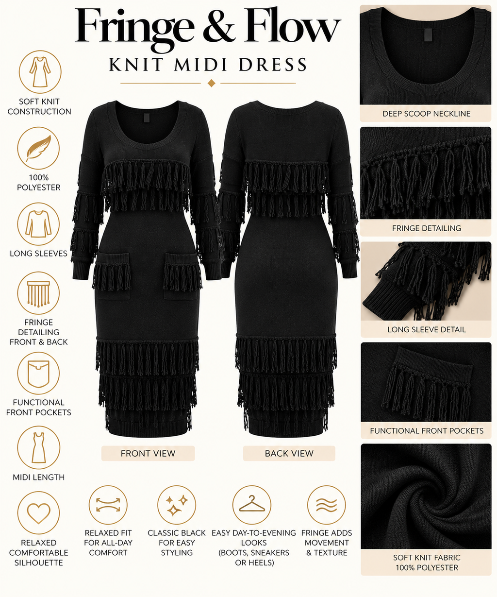 Fringe & Flow Knit Midi Dress