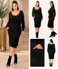 Fringe & Flow Knit Midi Dress