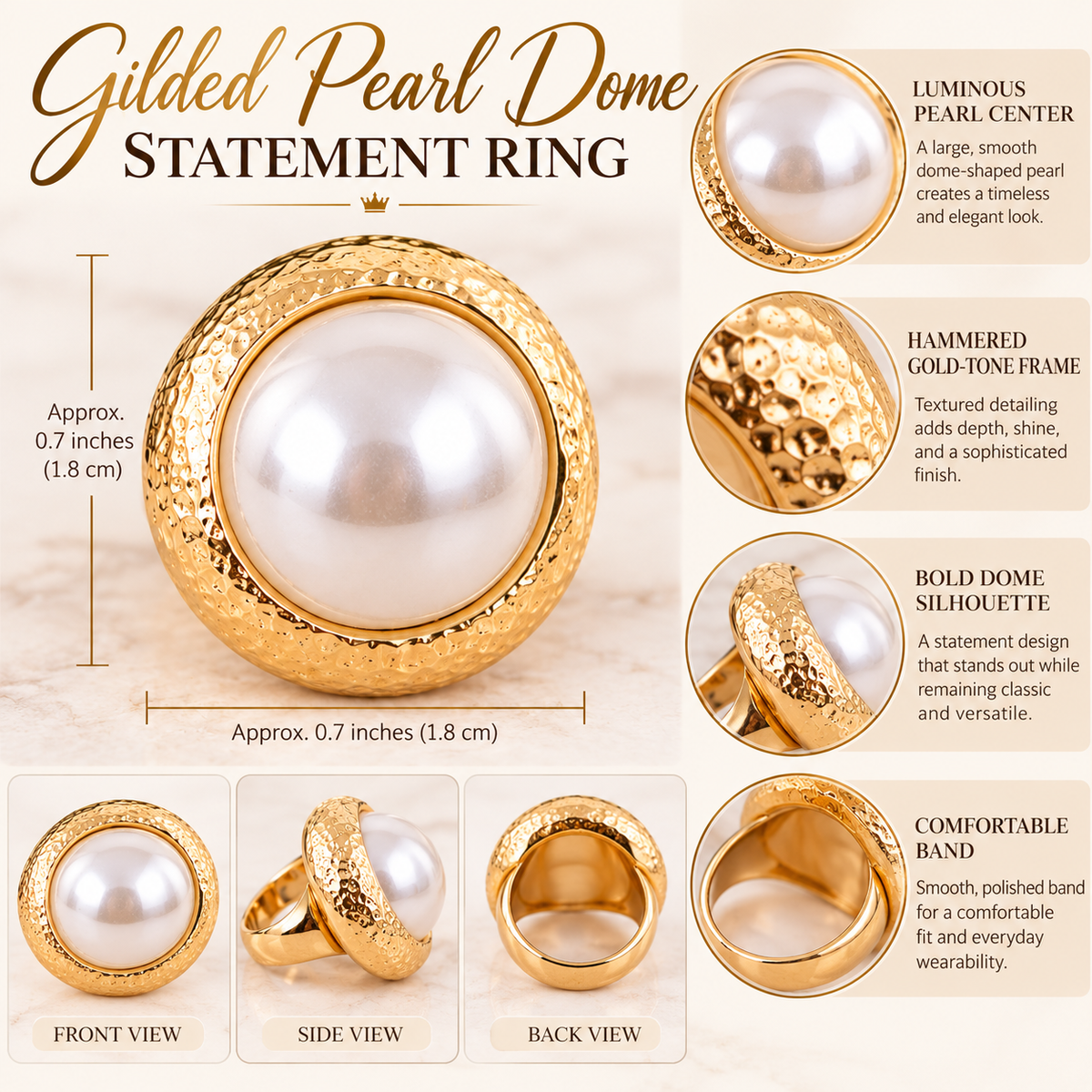 Gilded Pearl Dome Statement Ring