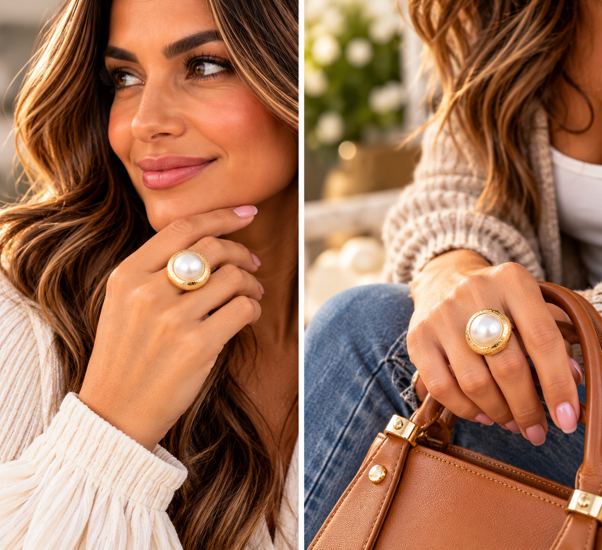 Gilded Pearl Dome Statement Ring