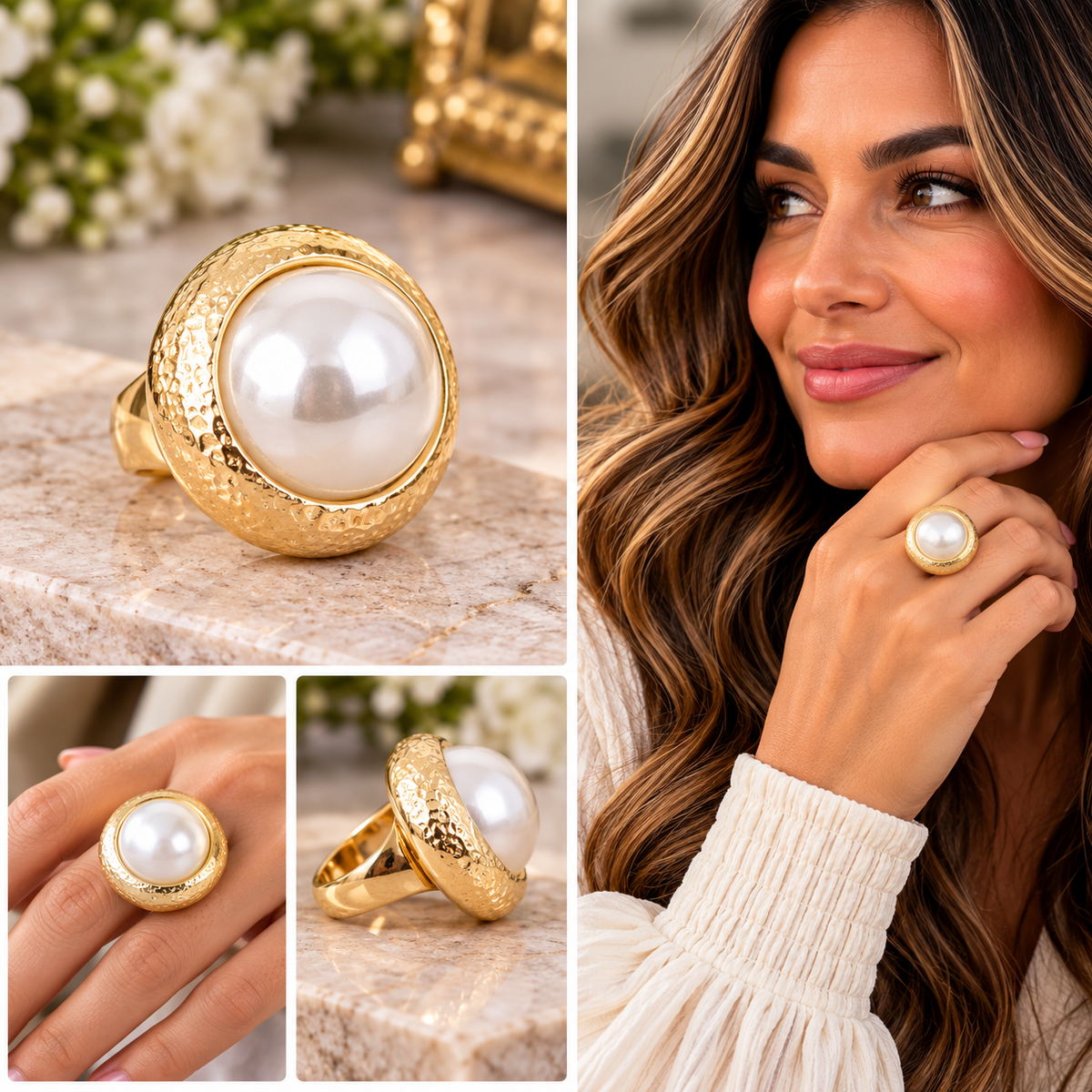 Gilded Pearl Dome Statement Ring