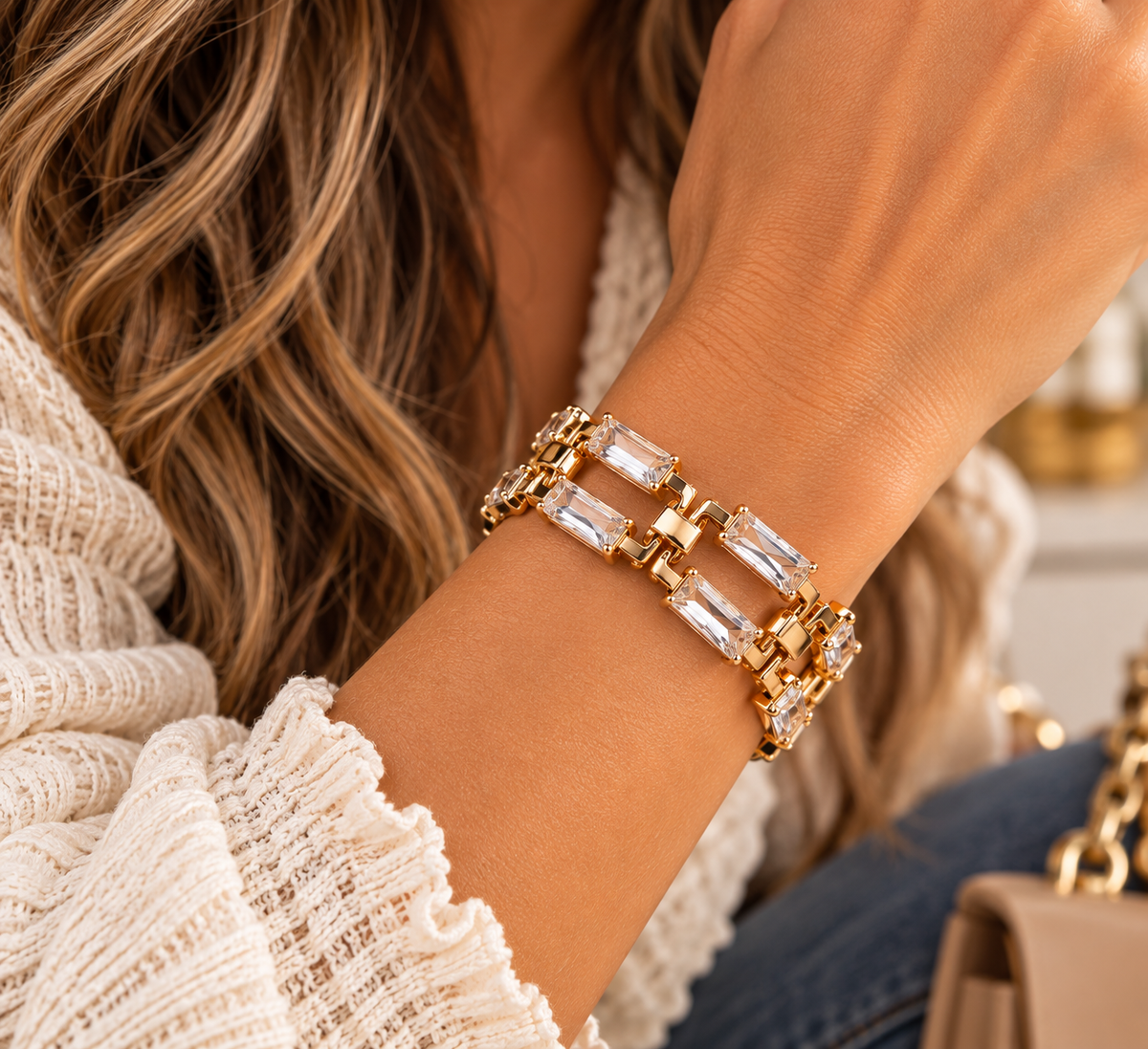 Golden Crystal Double-Link Bracelet