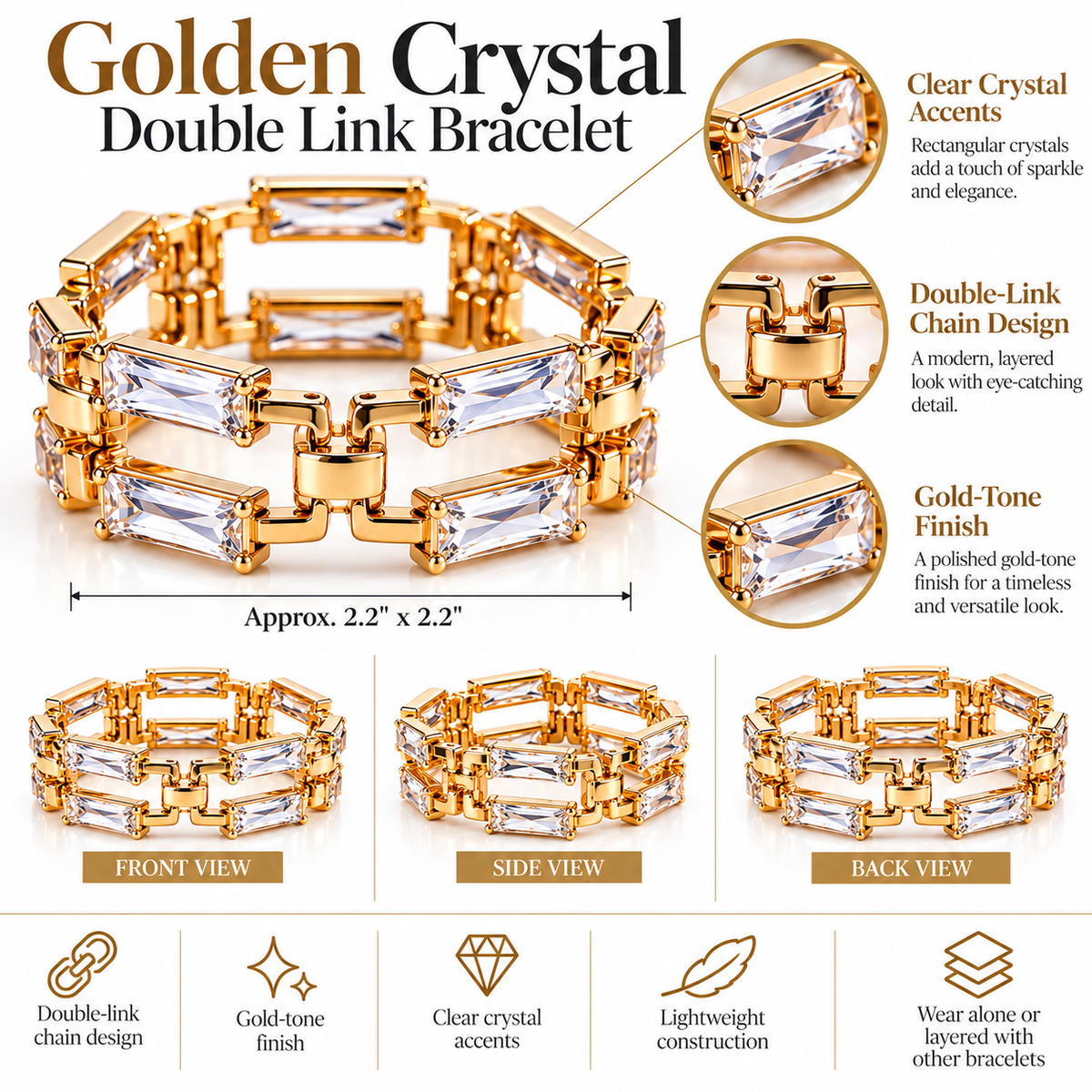 Golden Crystal Double-Link Bracelet