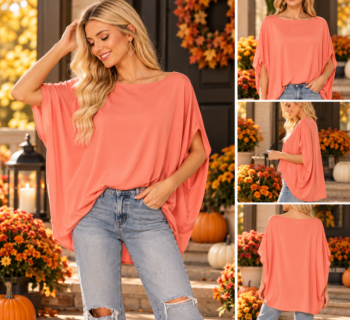 Graceful Ease™ Washed Poly Silk Boat Neck Caftan Top