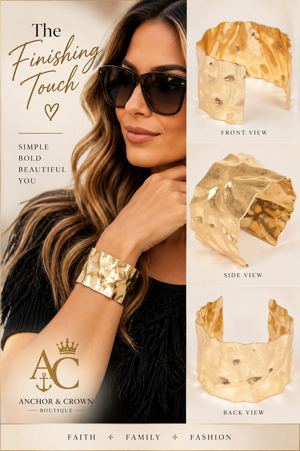 Gold Hammered Metal Cuff Bracelet