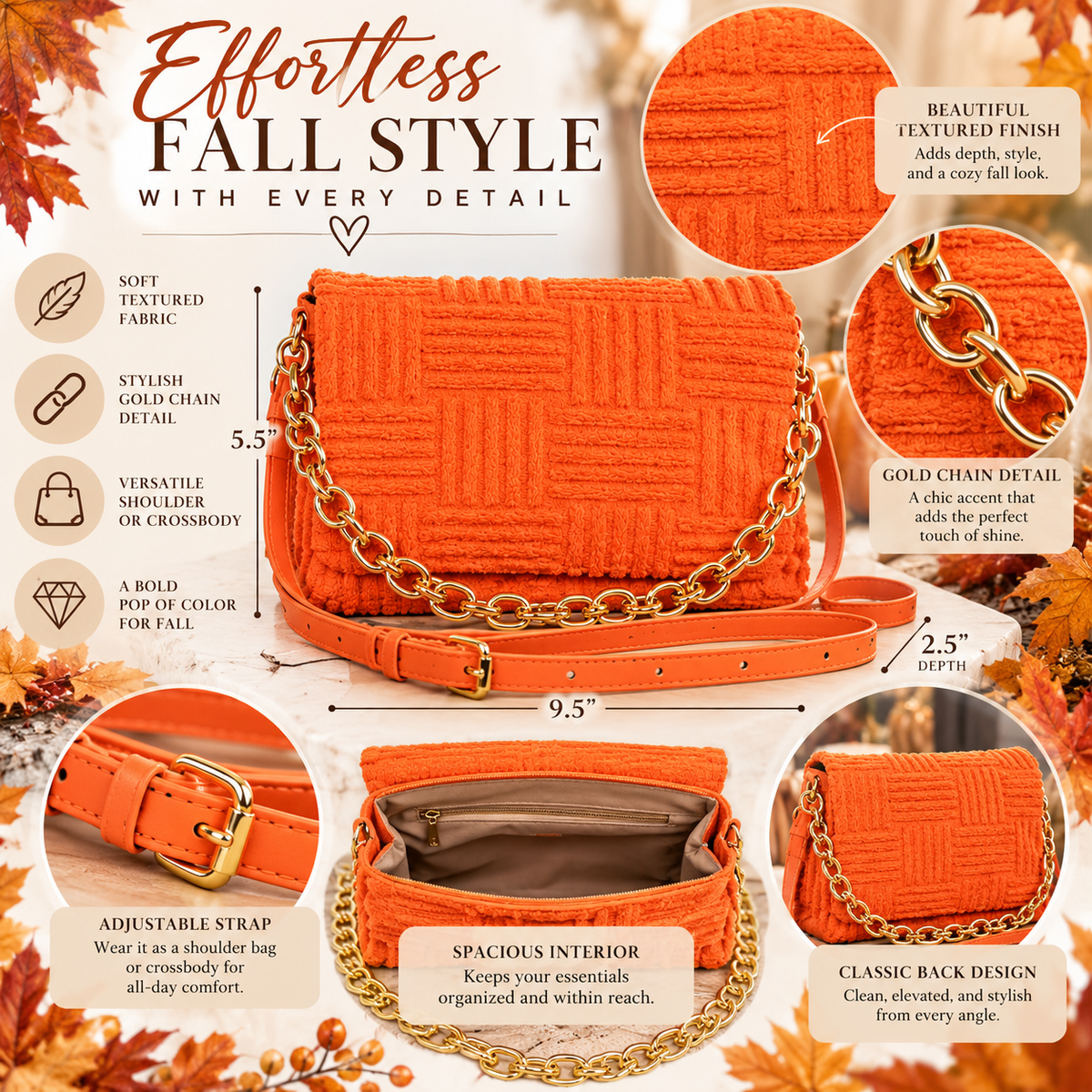 Harvest Ember Embossed Chain Flap Bag
