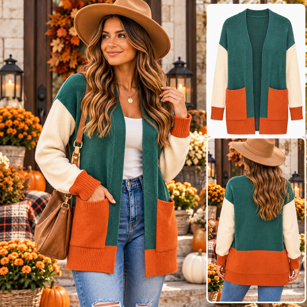 Harvest Lane Color Block Open Cardigan