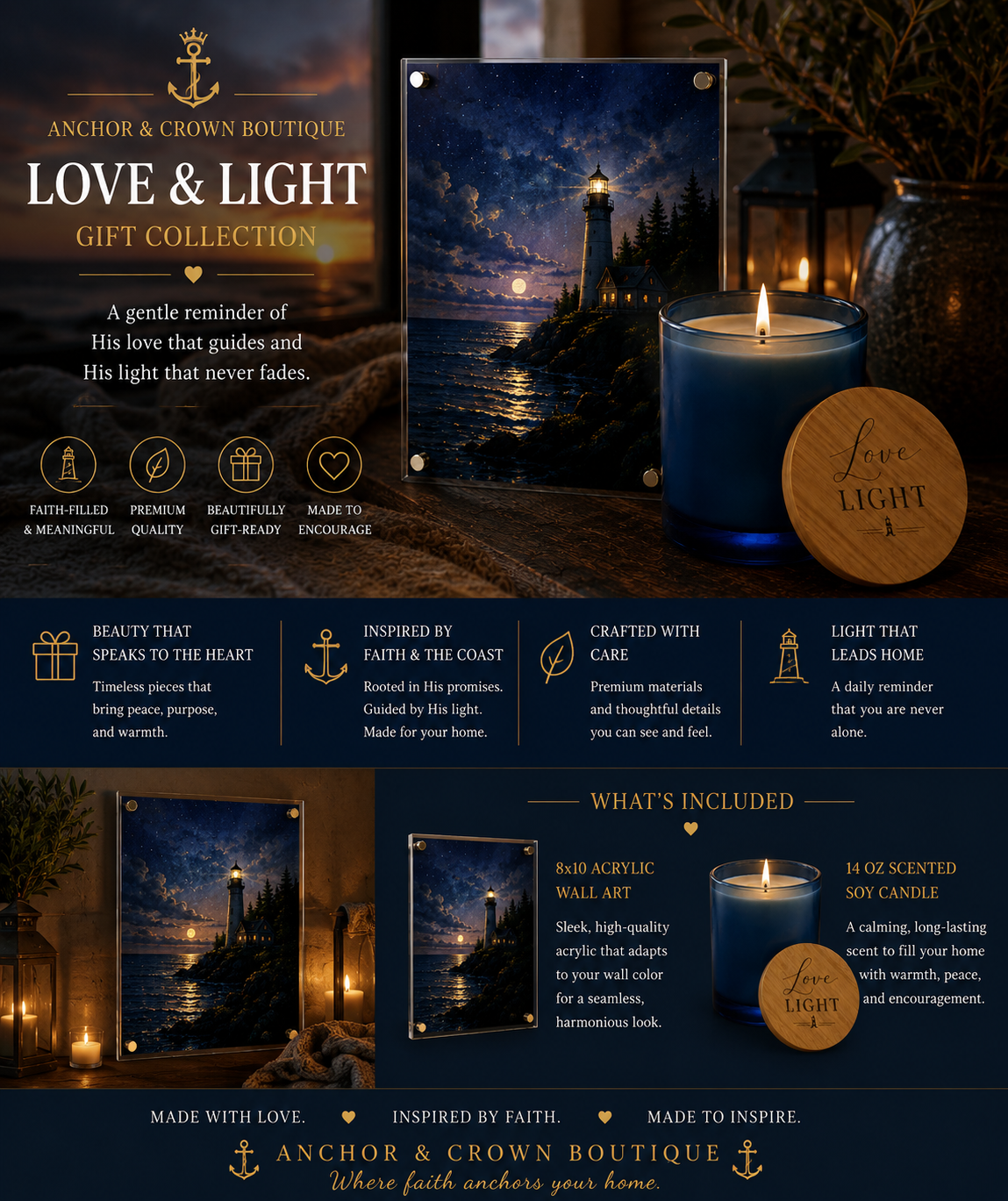 Love & Light™ Gift Collection | Candle & Lighthouse Wall Art