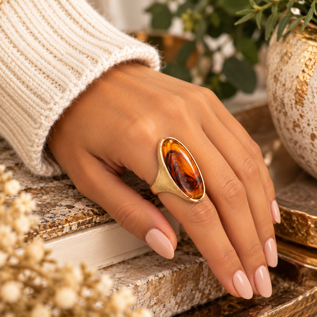 Marbled Elegance Oval Statement Ring