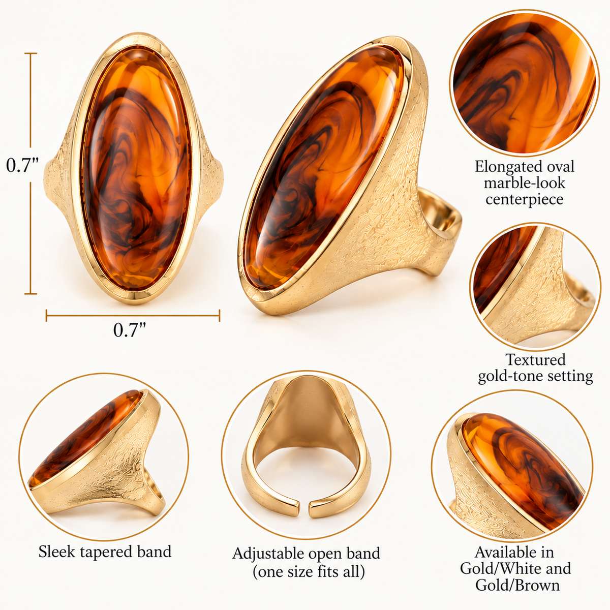 Marbled Elegance Oval Statement Ring