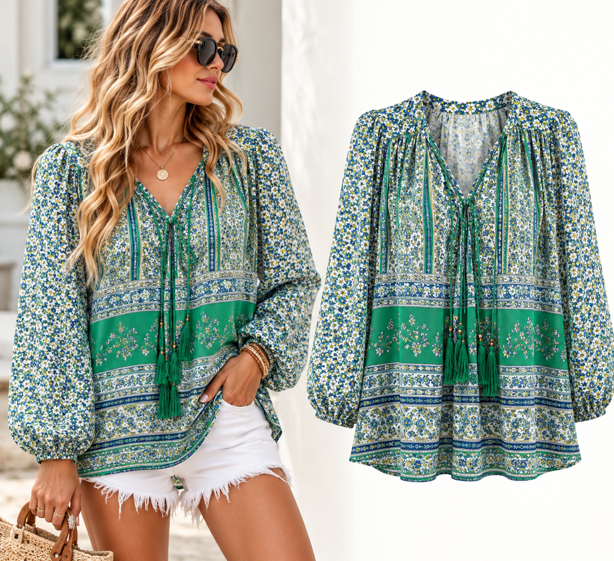 Meadow Grace Tie-Neck Floral Tunic