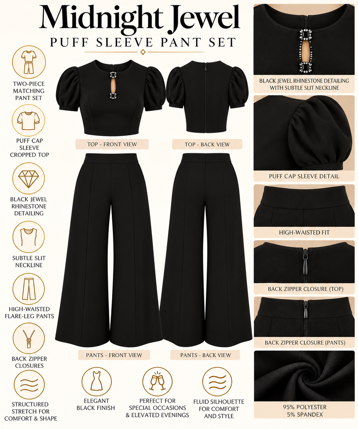 Midnight Jewel Puff Sleeve Pant Set