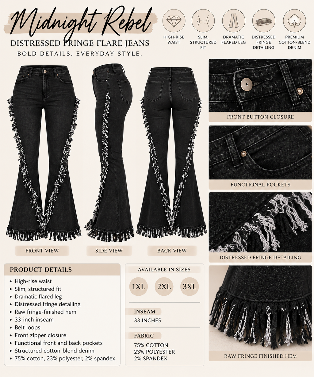 Midnight Rebel Distressed Fringe Flare Jeans