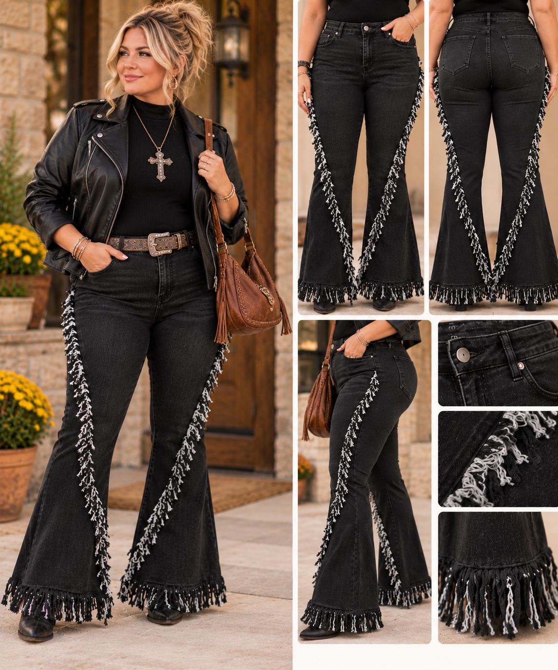 Midnight Rebel Distressed Fringe Flare Jeans