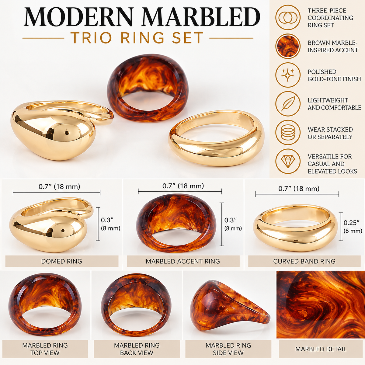 Modern Marbled Trio Ring Set