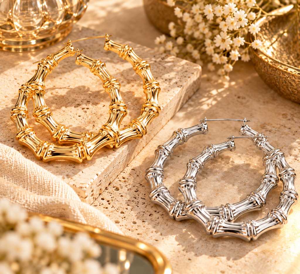 Oversized Bamboo-Style Hoop Earrings