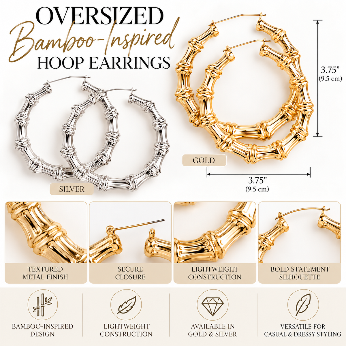 Oversized Bamboo-Style Hoop Earrings