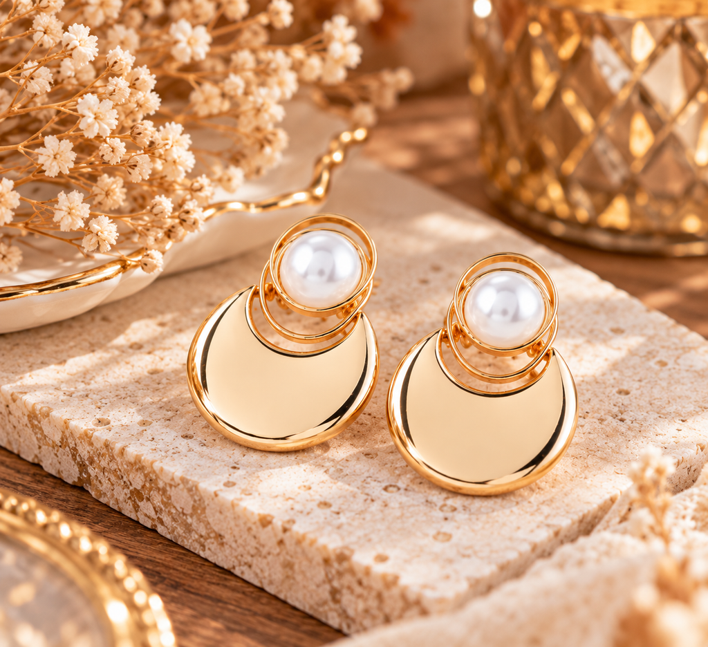 Pearl Crescent Drop Earrings