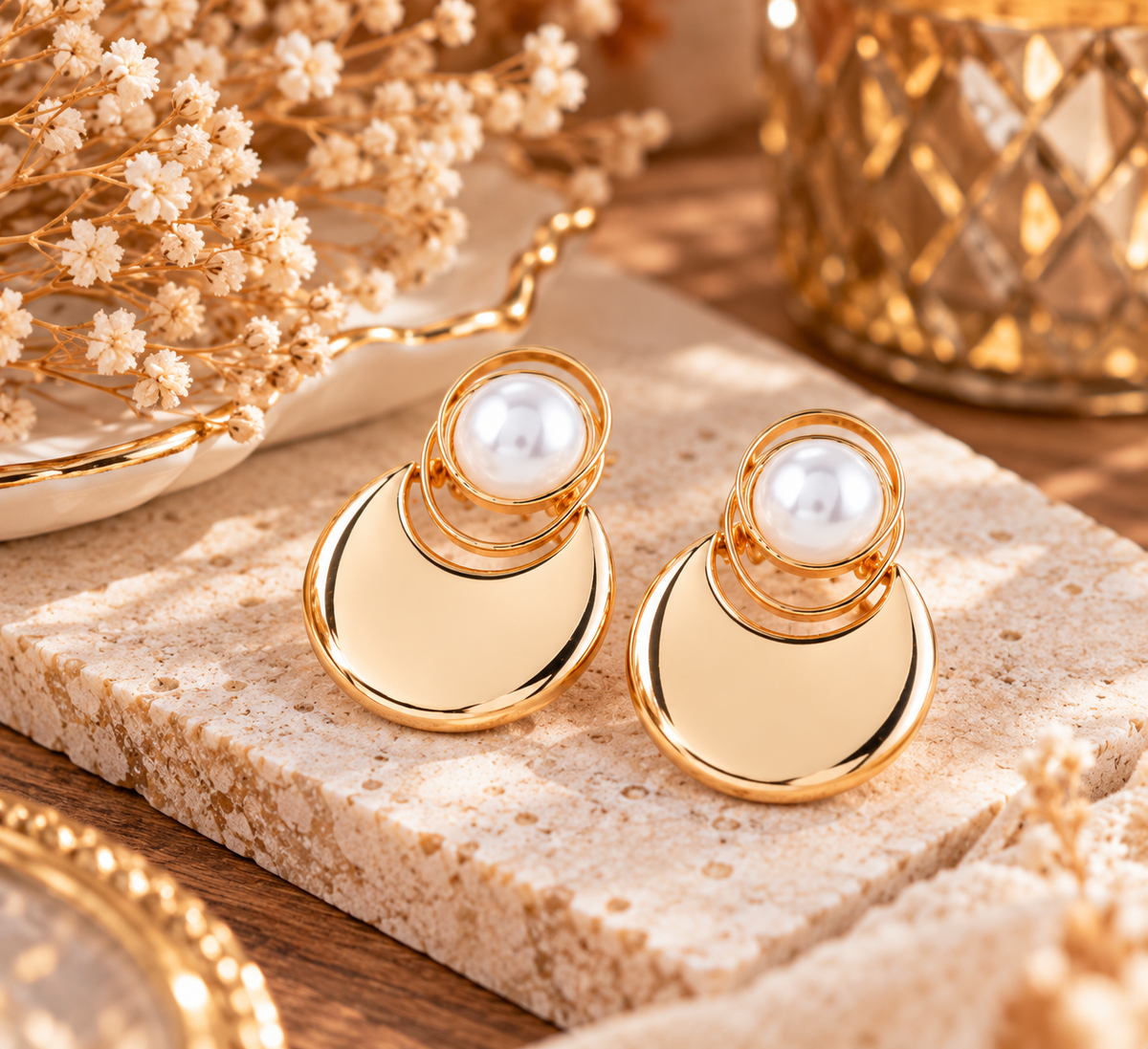 Pearl Crescent Drop Earrings