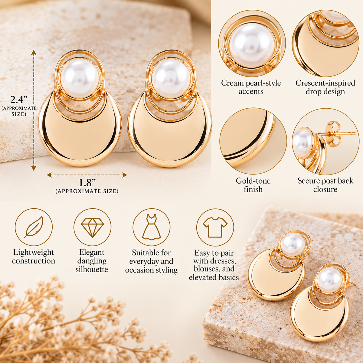Pearl Crescent Drop Earrings
