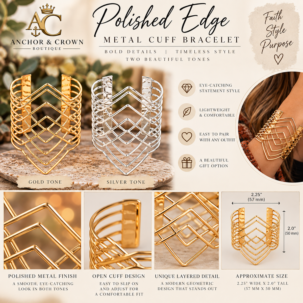 Polished Edge Metal Cuff Bracelet