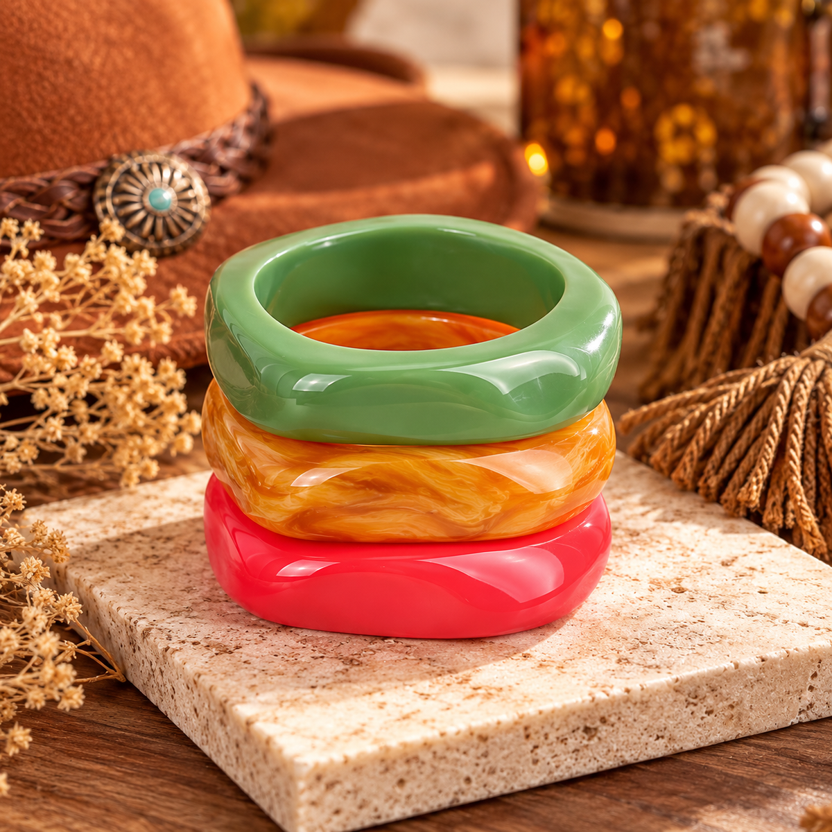 Sculpted Resin Trio Bangle Set
