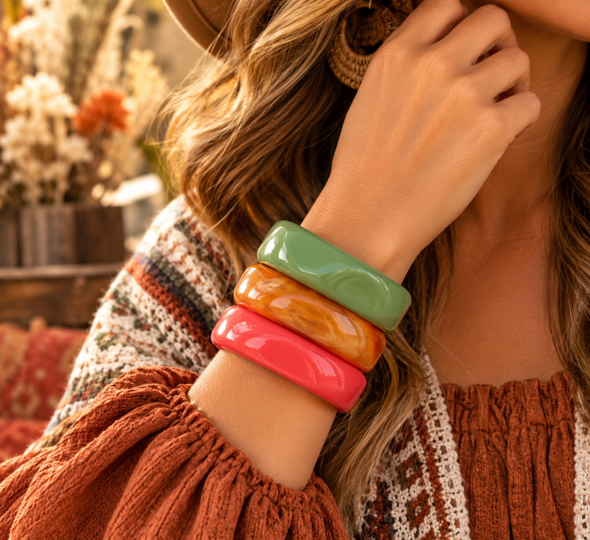 Sculpted Resin Trio Bangle Set