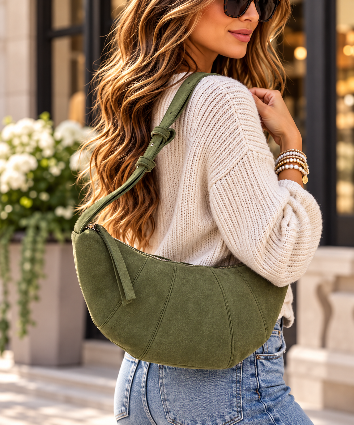 Sienna Curve Faux Suede Croissant Bag
