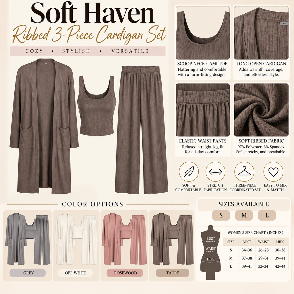 Soft Haven Ribbed 3-Piece Cardigan Set