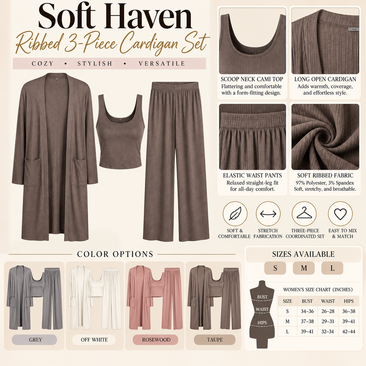 Soft Haven Ribbed 3-Piece Cardigan Set