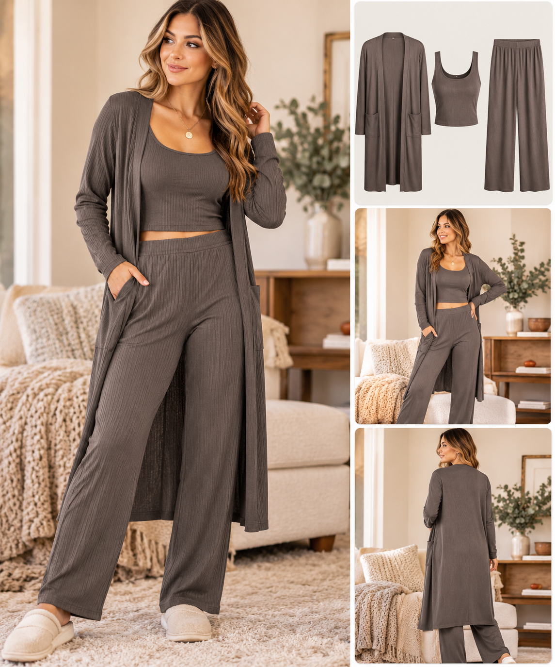 Soft Haven Ribbed 3-Piece Cardigan Set