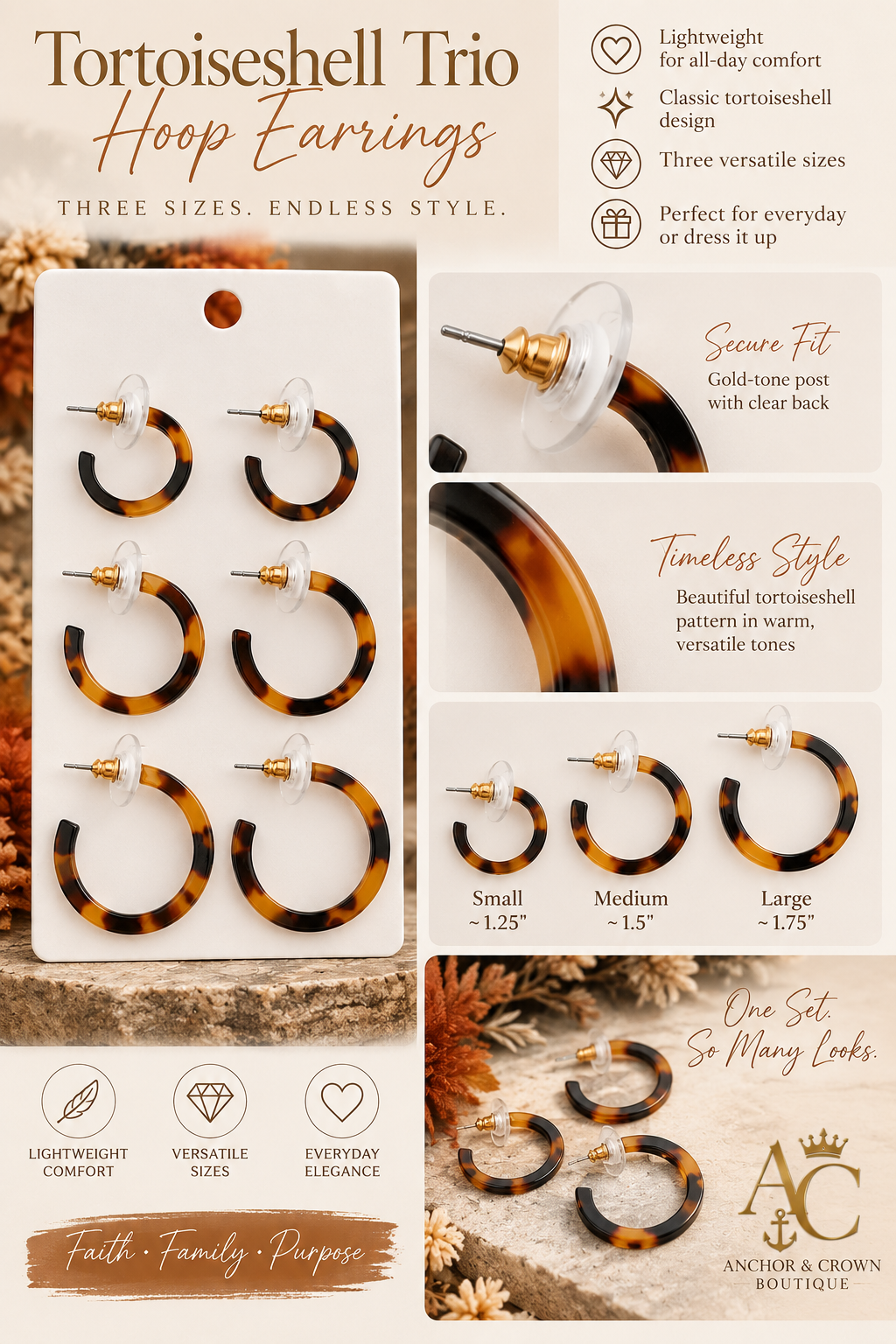 Tortoiseshell Trio Hoop Earring Set