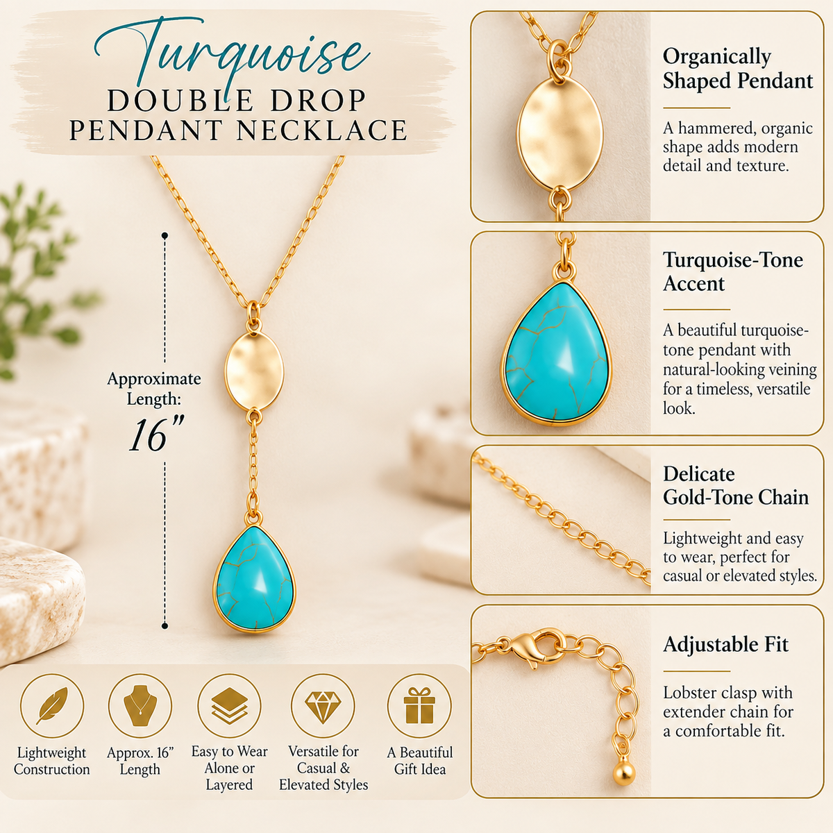 Turquoise Double-Drop Pendant Necklace