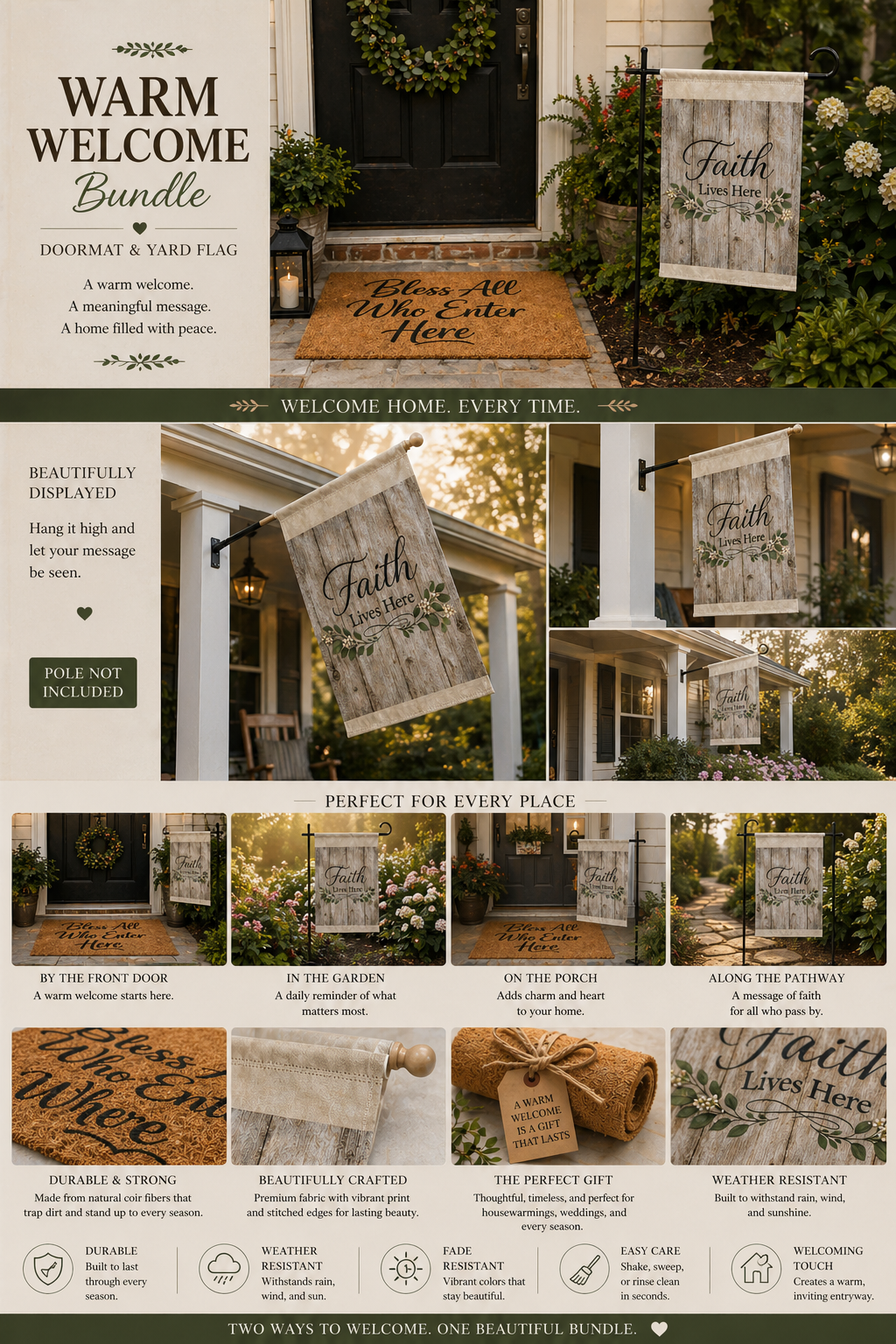 Faith Welcome Entry Set | Outdoor Doormat & Porch Accent